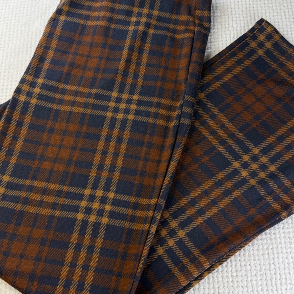 American Eagle Plaid Flare Leg Stretch Knit Pants Brown Navy Blue XL